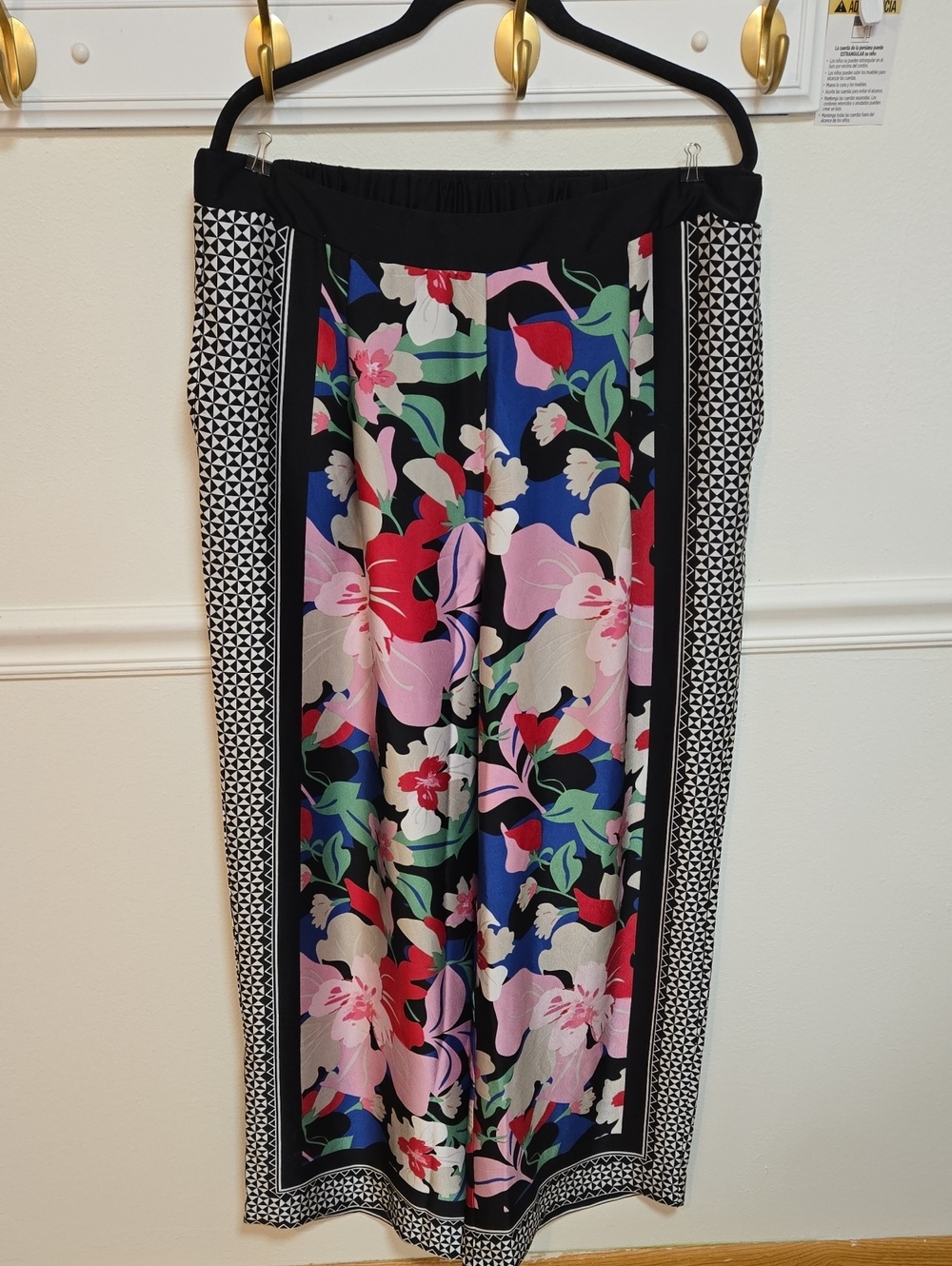 Nine West Black Floral-Panel Maxi Skirt with Pink, Red, Blue and Green Blooms